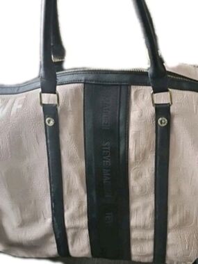 Steve Madden Light Pink Leather Duffle Bag With Black Strap